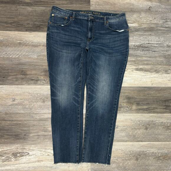 American Eagle Flex Dark Wash Faded Blue Mens 40x29 Frayed‎ Hem Skinny Jeans - Picture 2 of 14